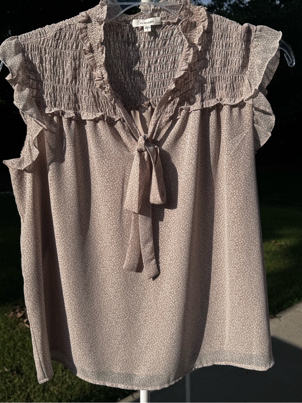 Pleione Taupe Ruffle Tie-Neck Sleeveless Camisole
